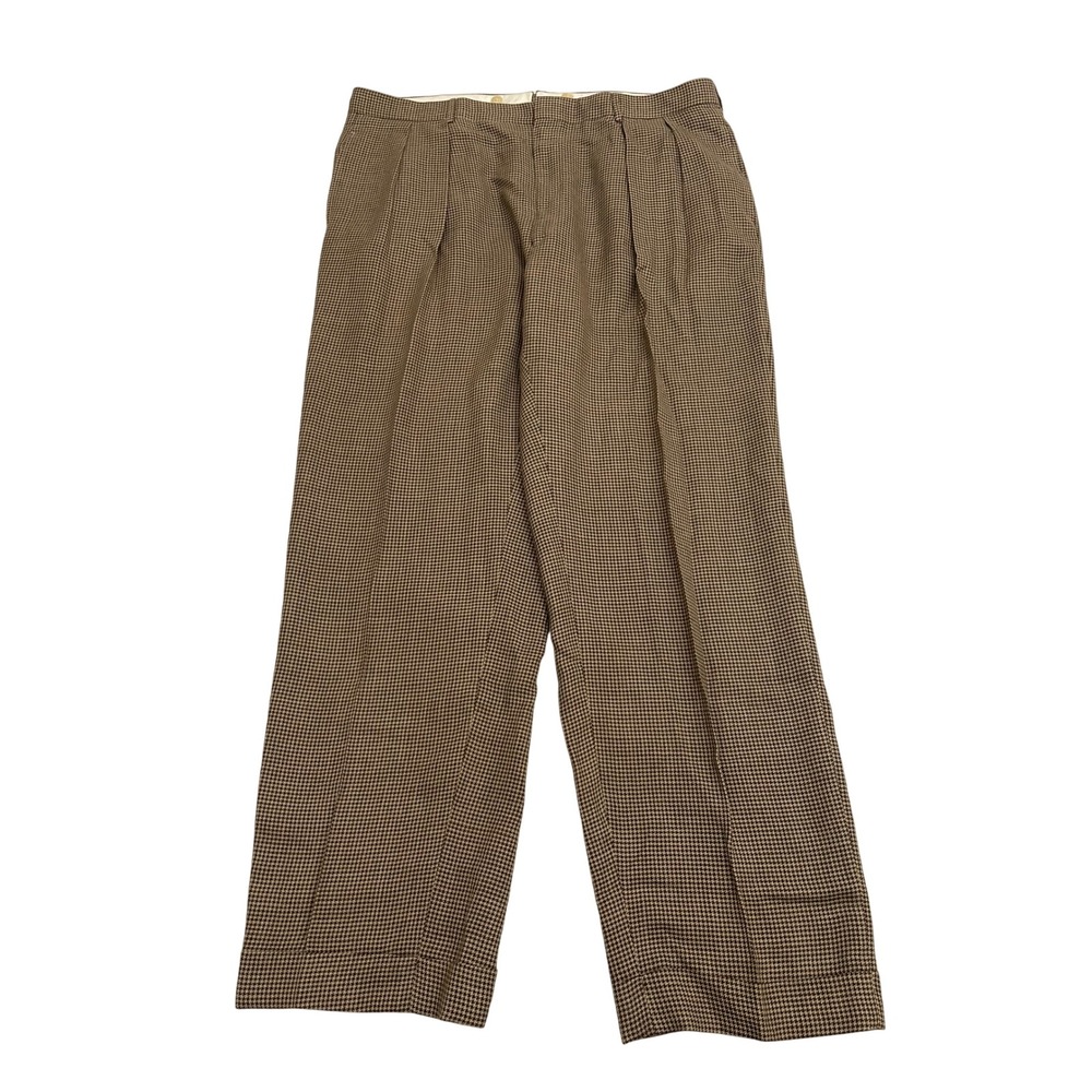 VTG Polo Ralph Lauren Trousers 42 Brown Houndstooth Pleated Cuffed Made in Italy